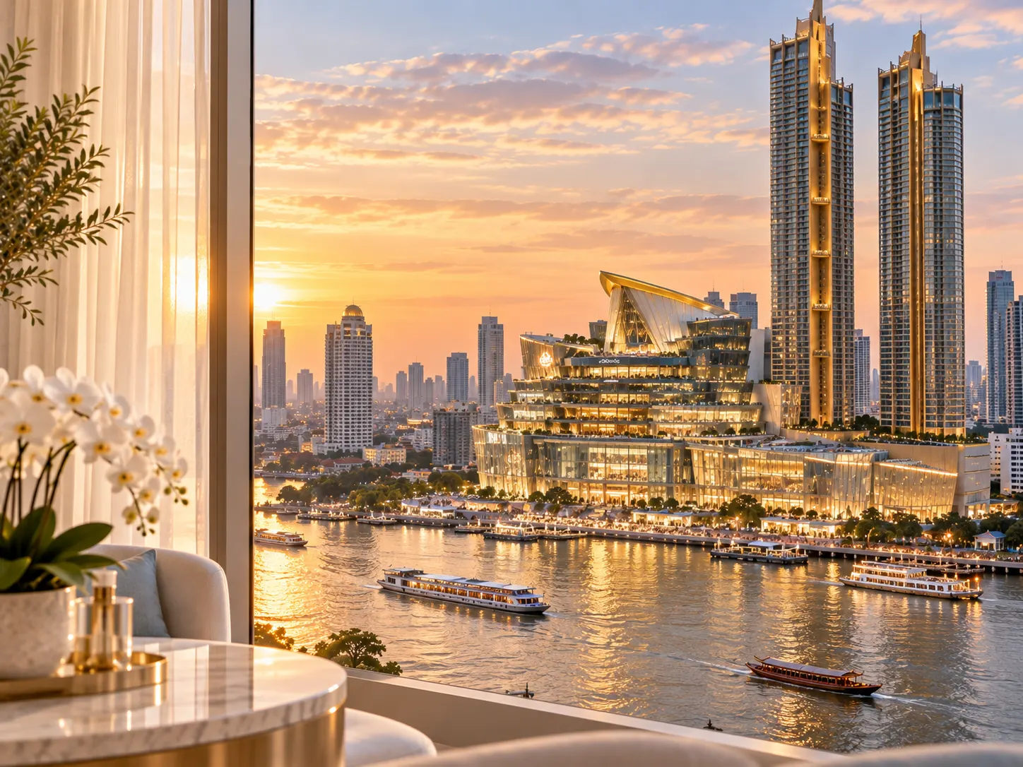 View of ICONSIAM and the Chao Phraya River at sunset from the clinic