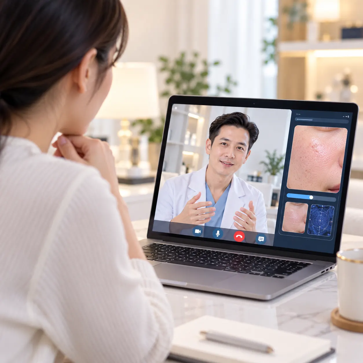 A dermatologist on a video consultation